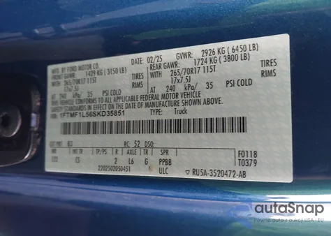 2025 Ford F-150 Xl из США, поврежденный, VIN 1FTMF1L56SKD35851